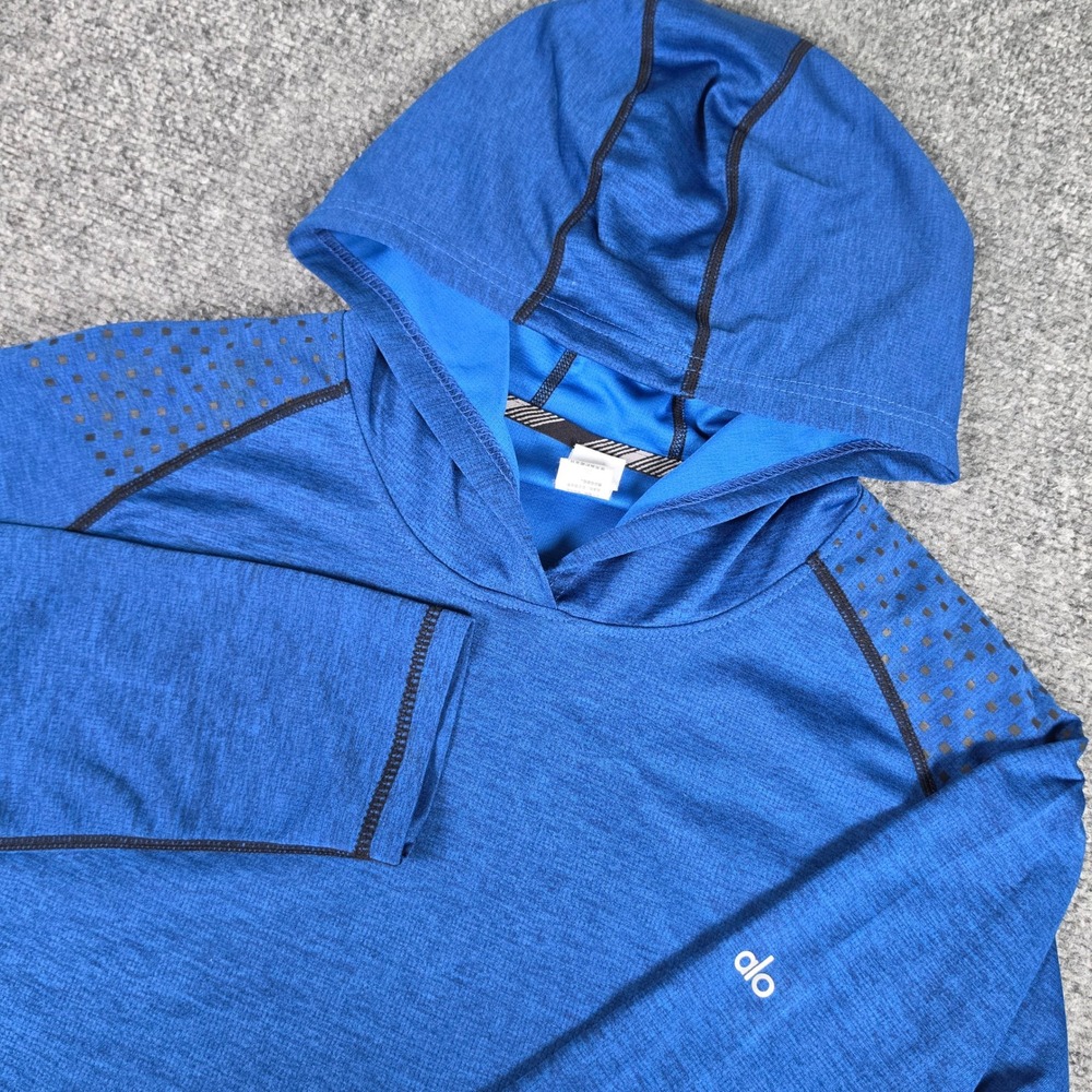 Alo Yoga Impact Long Sleeve Hoodie Men Large Blue Perforated Raglan Sleeves - Picture 1 of 6